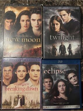 Twilight Saga 4 DVD and Blu Ray Lot - Twilight, Breaking Dawn,New Moon, Eclipse